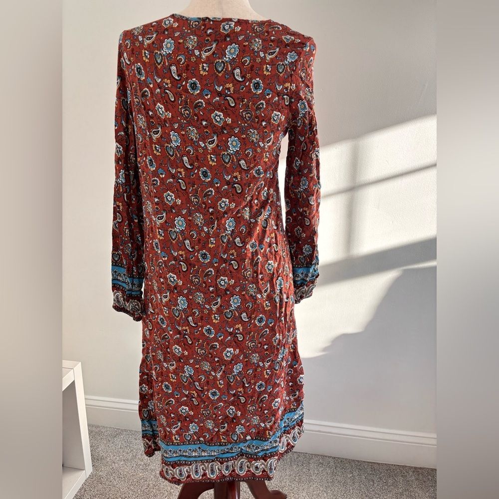 Emery Rose Medium Bohemian Midi Dress Rust and Teal Floral - Picture 2 of 6